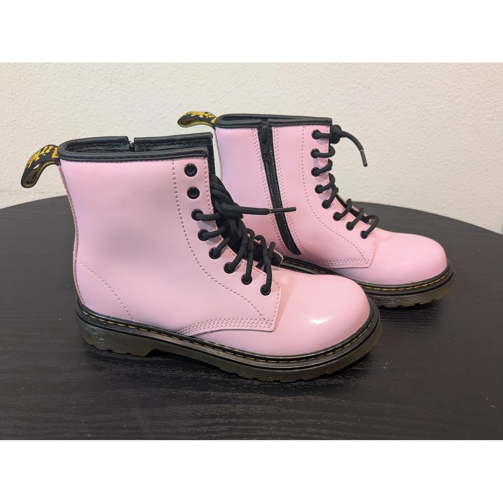 Dr. Martens Boots Kids Size 3 Pink Patent Leather Ankle Combat Lace Zip 26601